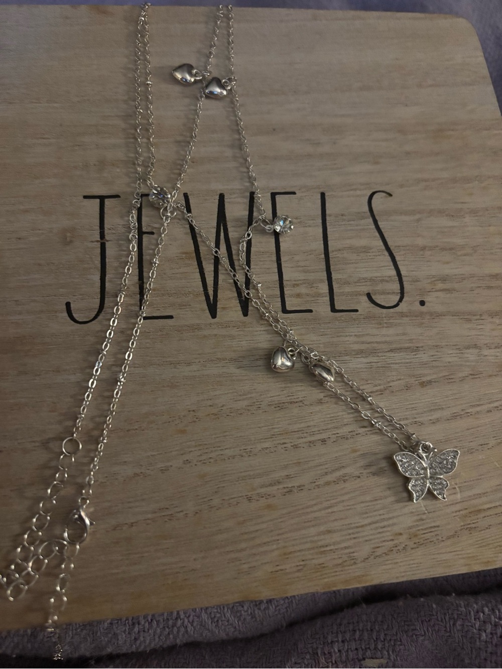 Silver Butterfly Pendant Layered Necklace - Women Jewelry
